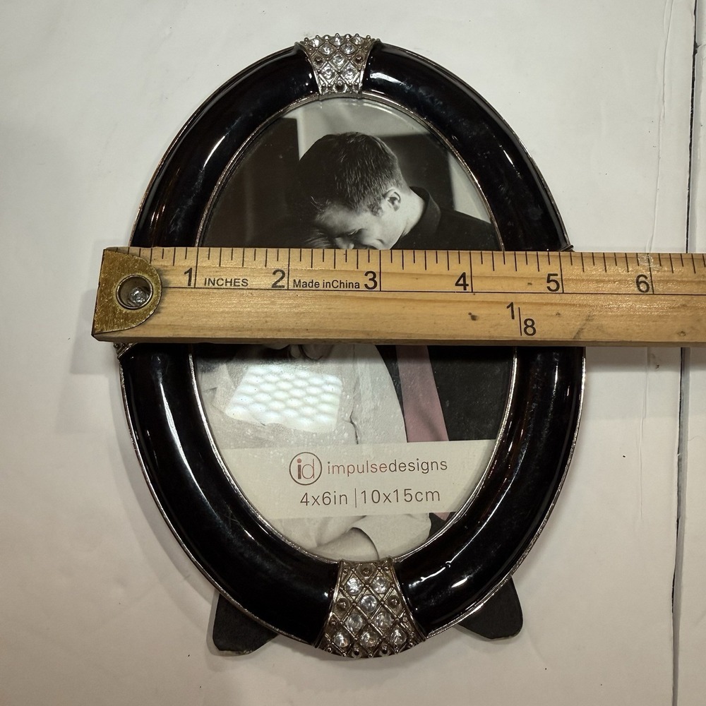 Glam Hollywood Regency /Art Deco Decor Style Black Rhinestone 4x6 Photo Frame - Picture 3 of 6